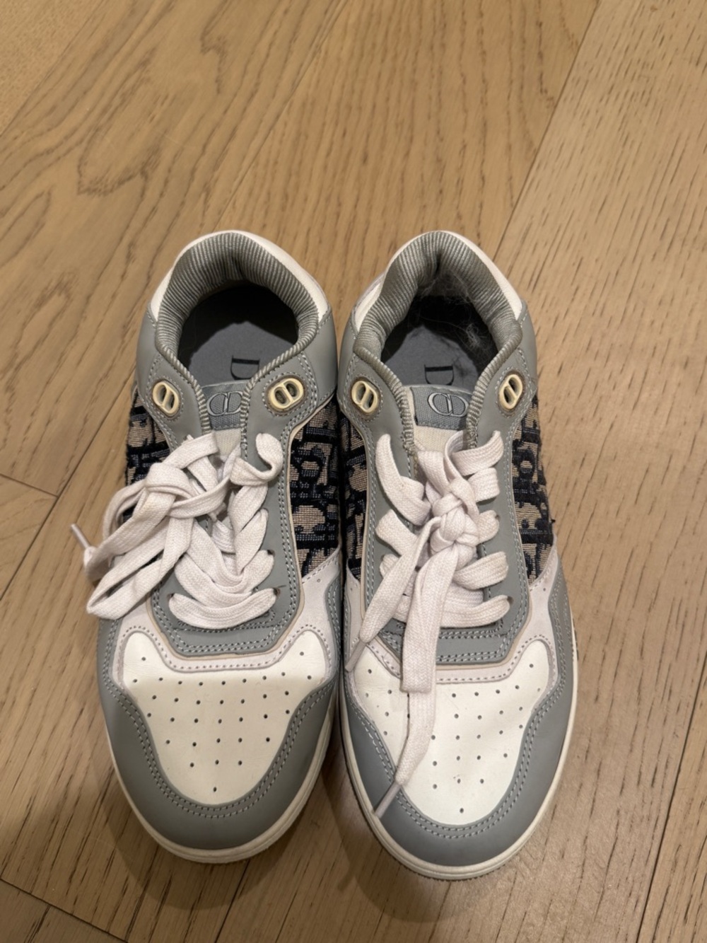 Dior White, Gray & Navy Oblique Canvas Low-Top Sneakers